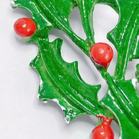 Vintage Weiss Mid Century Enamel Christmas Wreath Brooch Bow Rhinestone Candle - Picture 8 of 11